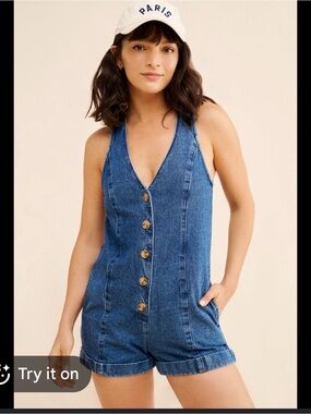 Show me Your Mumu Denim San Diego Button-Front Sleeveless Romper NEW size Medium